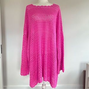 NWT Show Me Your Mumu, Paula Crocheted Knit Barbie Hot Pink Pullover Top 1X